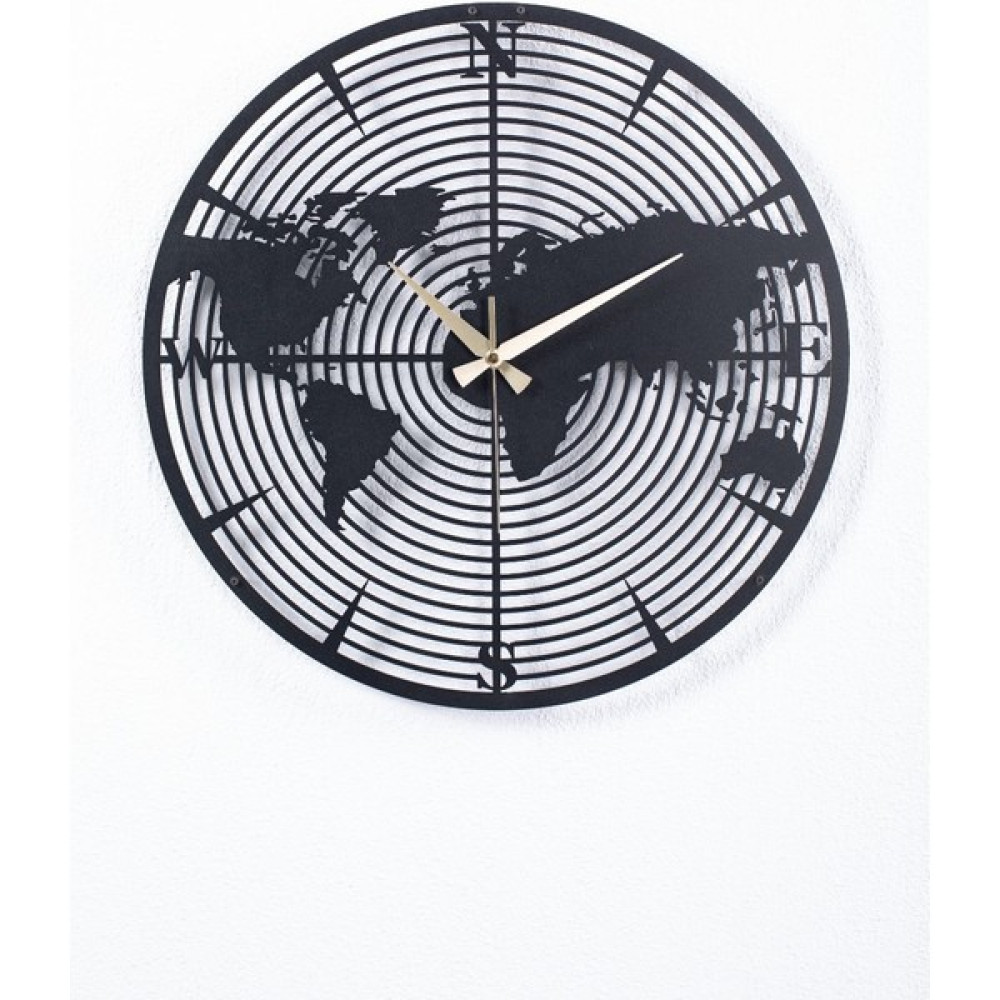 Gowpenart Dünya Haritalı Metal Siyah Duvar Saati 1,5 mm Kalınlık - 60 x 60 cm Dekoratif Saat Fiyatı