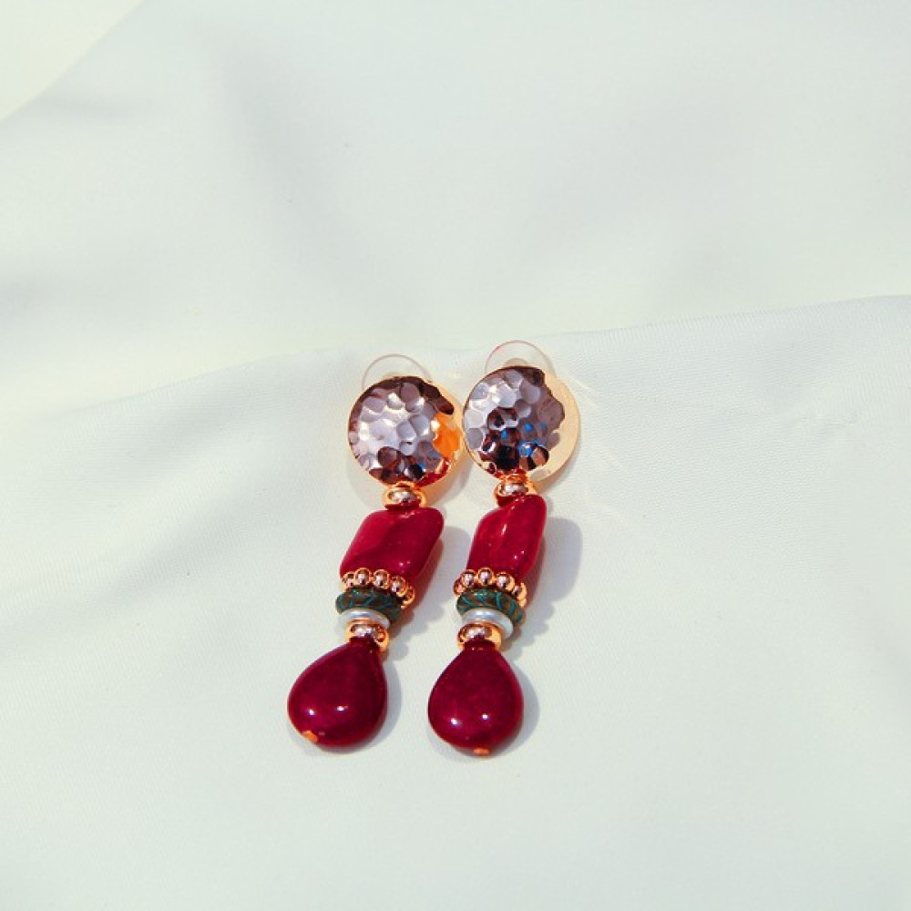 Gözde Yılmaz Collection Otantik Sallantılı Küpe - Bordo Bijuteri Küpe Fiyatı