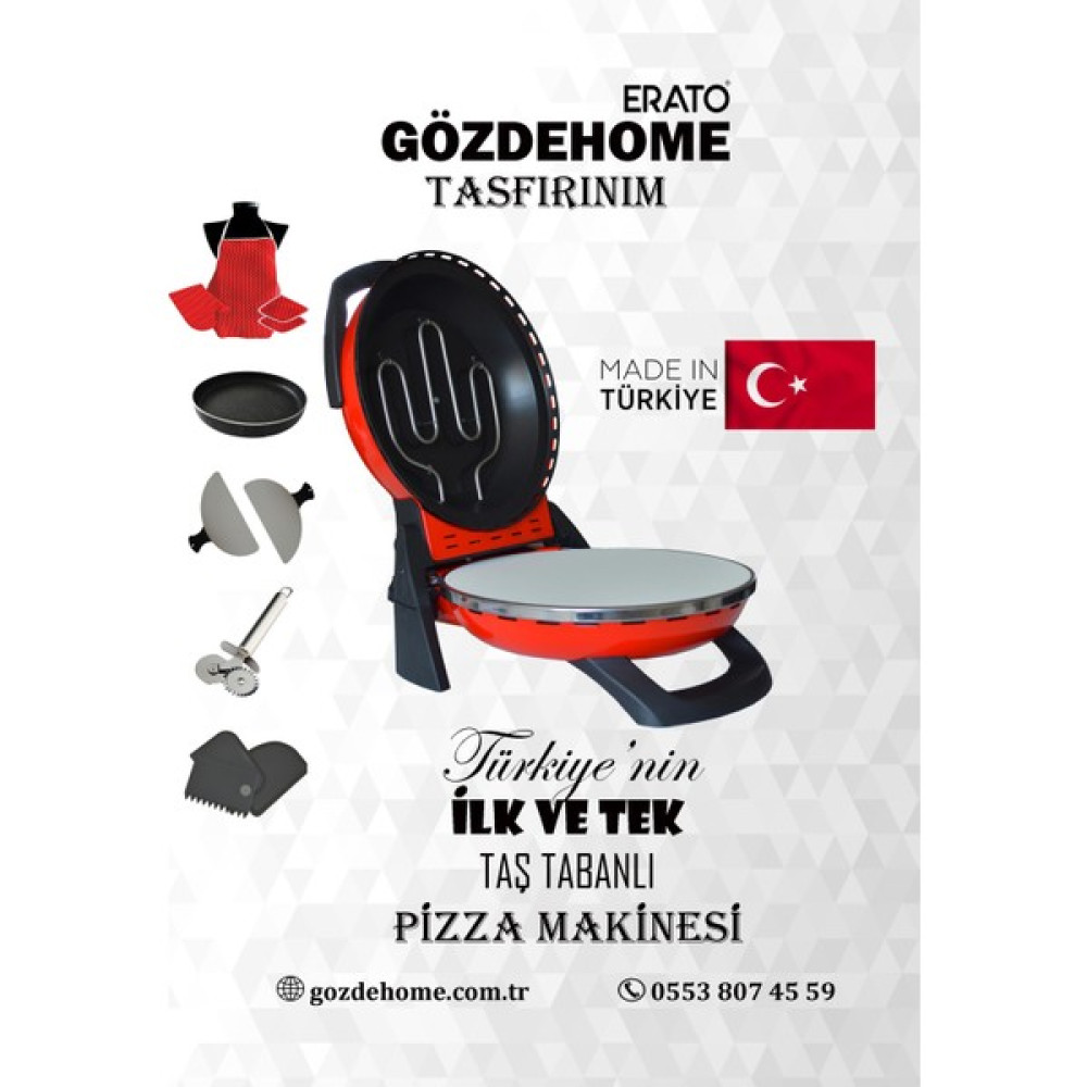 Gözdehome Erato Pizza Makinesi Taşfırınım Lahmacun Makinesi Doğal Taş Tabanlı Fırın Kırmızı Tencere / Tava Setleri Fiyatı