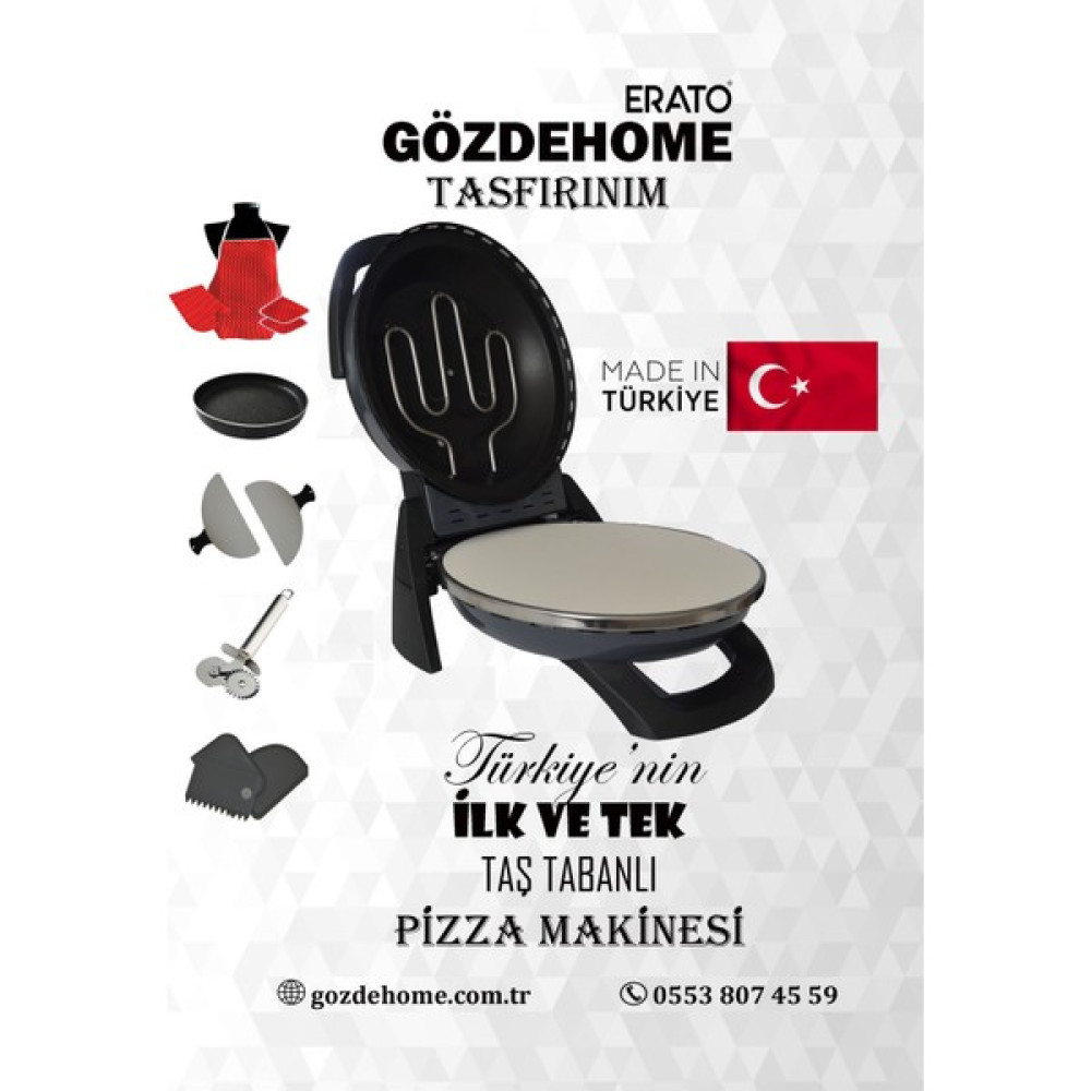 Gözdehome Erato Taşfırınım Pizza Makinesi, Lahmacun Makinesi Doğal Taş Fırın - Timer - 400 C. - Antrasit Mini / Midi Fırınlar Fiyatı