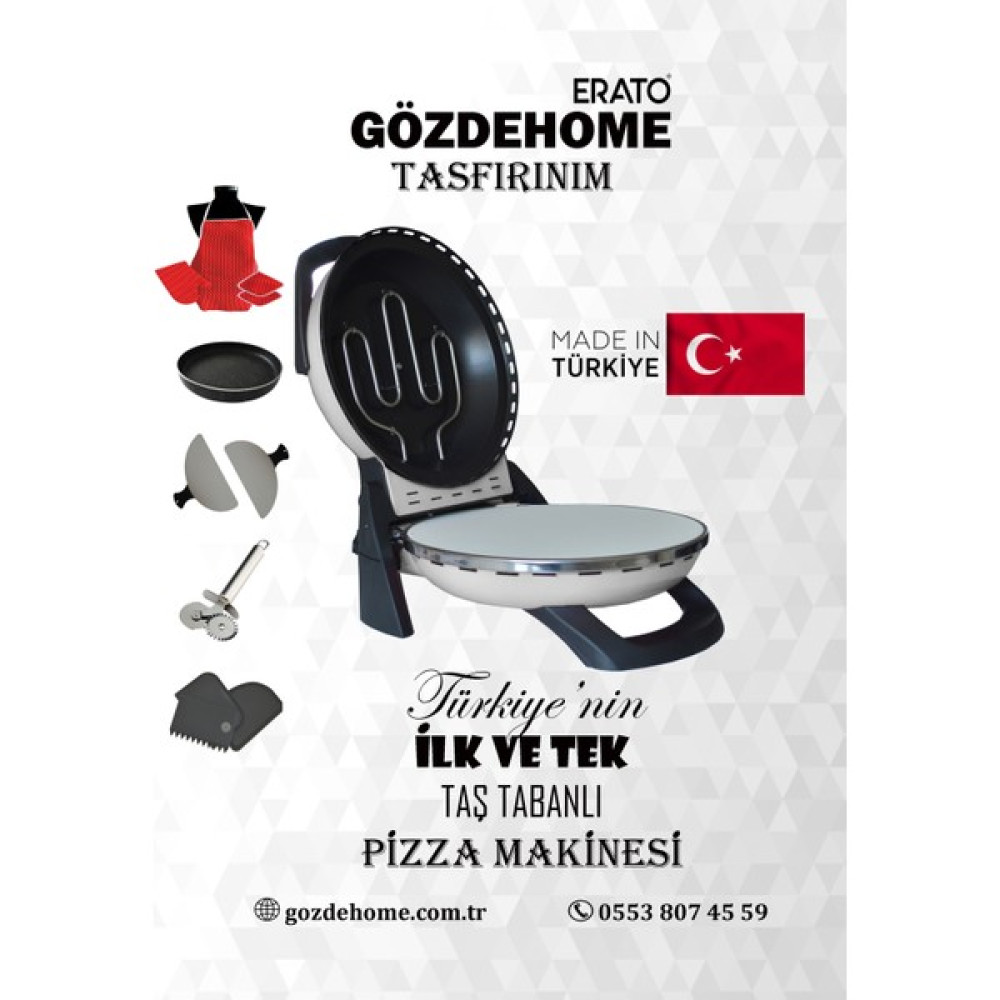 Gözdehome Erato Taşfırınım Pizza Makinesi, Lahmacun Makinesi Doğal Taş Fırın - Timer - 400 C. - Beyaz Mini / Midi Fırınlar Fiyatı