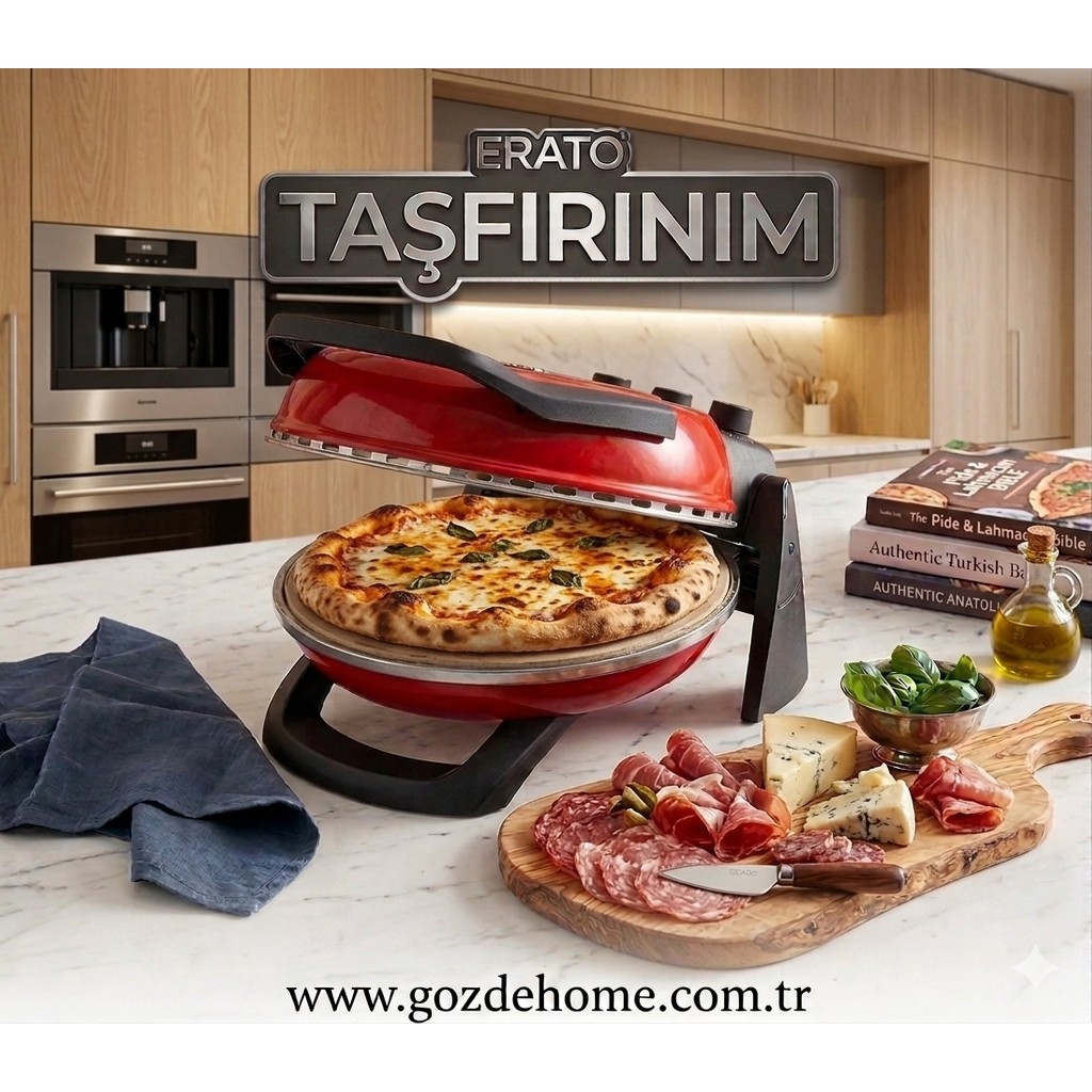 Gözdehome Erato Taşfırınım Pizza Makinesi, Lahmacun Makinesi Doğal Taş Fırın - Timer - 400 C. - Kırmızı Mini / Midi Fırınlar Fiyatı