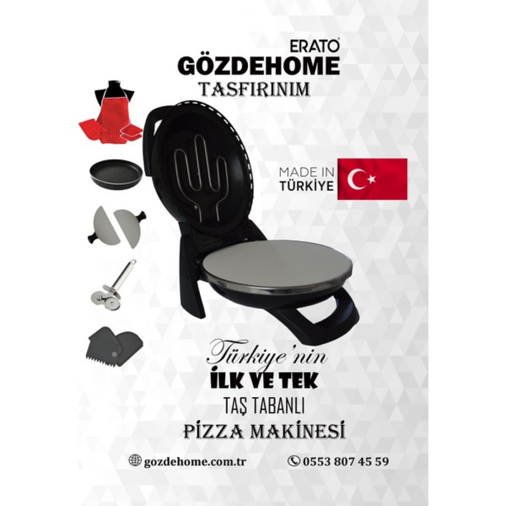 Gözdehome Erato Taşfırınım Pizza Makinesi, Lahmacun Makinesi Doğal Taş Fırın - Timer - 400 C. - Siyah Mini / Midi Fırınlar Fiyatı