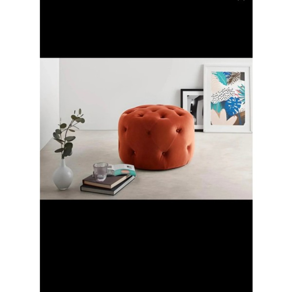 Gözdehome Oval Puf Ahşap Ayaklı Kapitoneli Dekoratif Lüks Yuvarlak Puf Turuncu - 60 x 60 Puf Fiyatı