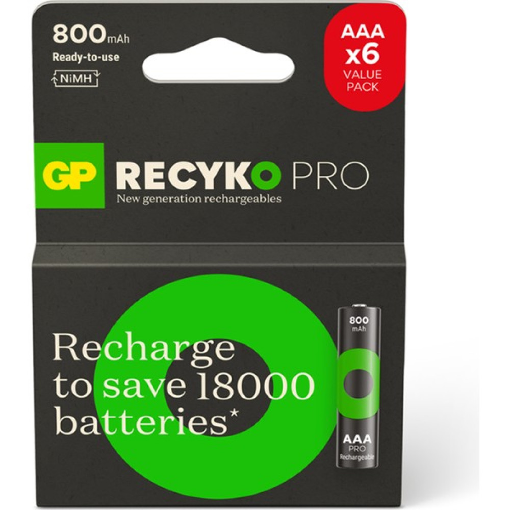 Gp Batteries Recyko Pro 800 Mah Aaa Ince Ni-Mh Şarjlı Pil, 1.2 Volt, 6'lı Kart Diğer Fiyatı
