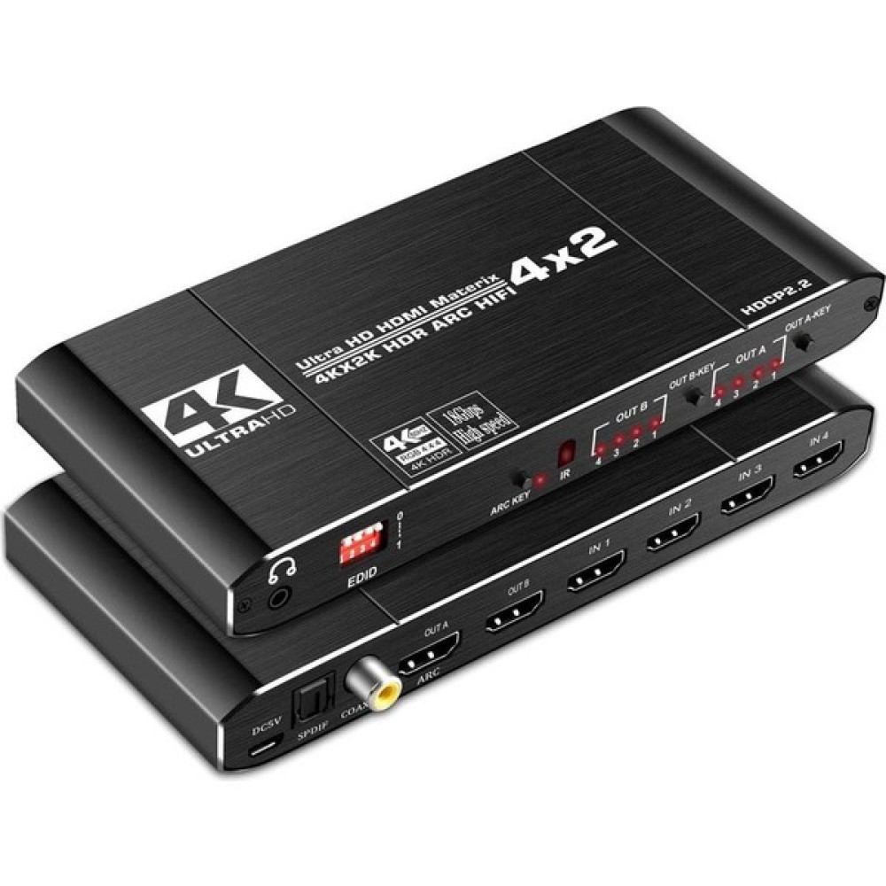 Gplus 4KMX442A 18 Gbps 4x2 Matrix HDMI 2.0 Switch 4K Ultra Hd 2160P Hdr Hdcp 2.2 Arc Extractor Ses Ayrıştırıcılı 4 Giriş 2 Çıkış Profesyonel Switch Seri & Paralel Kablo Fiyatı