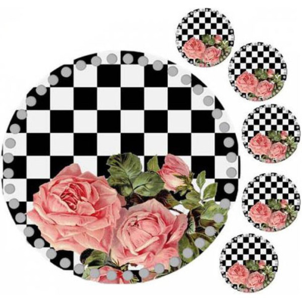 Grafilli Design 30 cm Çiçek Damalı Baskılı Örgü Ahşap Tepsi Plakası, 5 Adet 10 cm Baskılı Bardak Altı Oto Boyaları Fiyatı