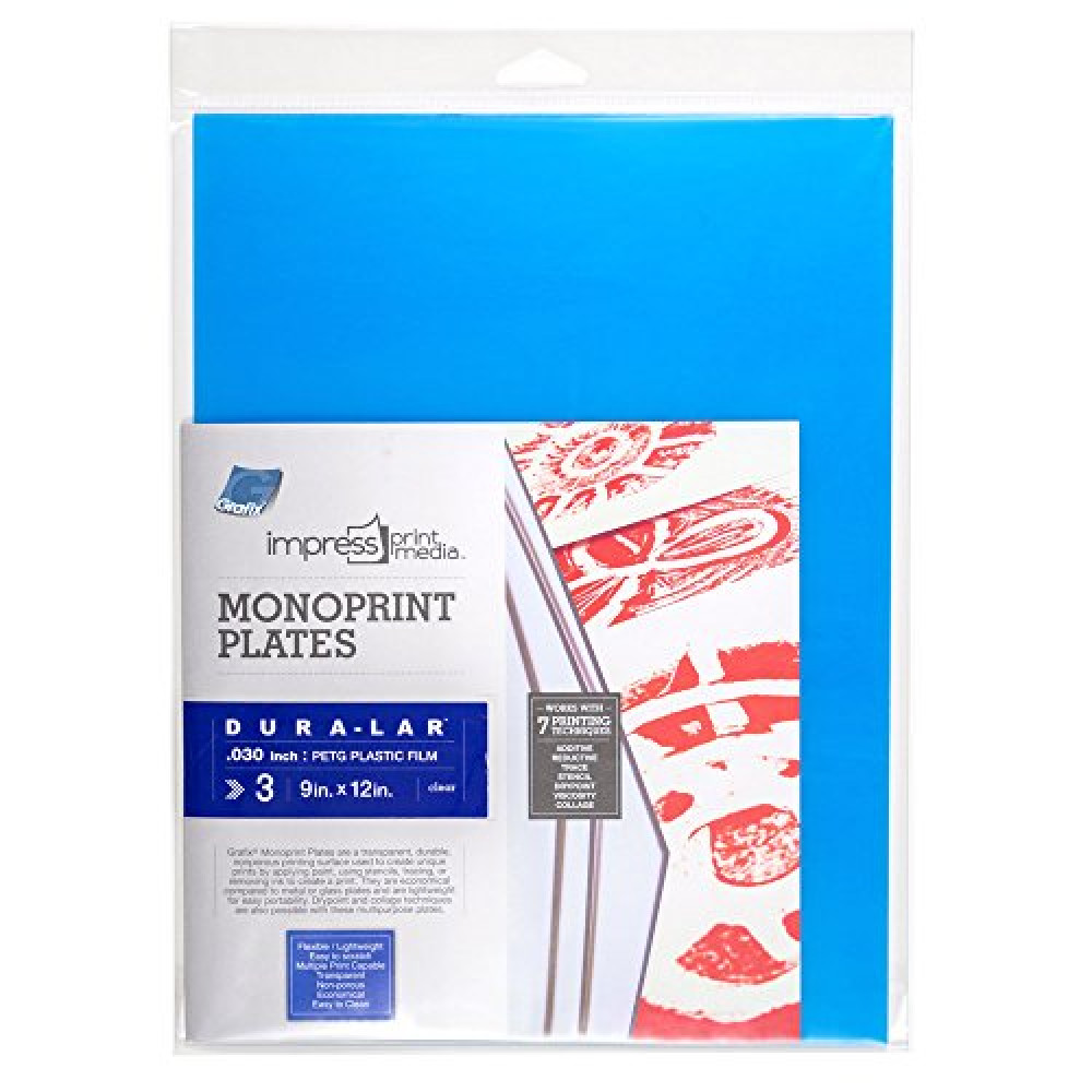 Grafix Impress Print Media Monoprint Plate – 9 x 12”, Pack of 3 – Transparent, Lightweight, Non-Porous .030” Dura-Lar Monoprinting Surface, Economical Alternative to Metal or Glass Plates