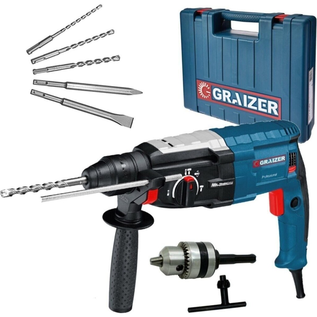 Graizer Alman 3000 Watt Kırıcı Delici 5.0 Joul Sjs Metal Dişli Şanzuman Hilti Darbeli Matkap + 5 Uç 28MM-GRI Matkaplar Fiyatı