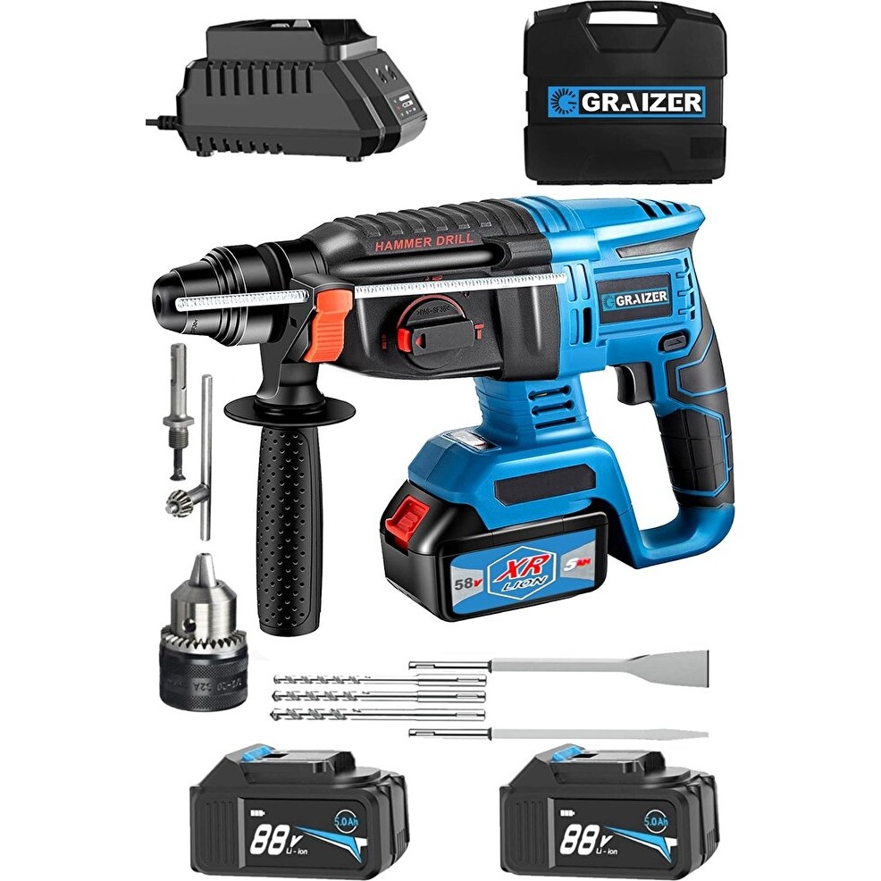 Graizer Alman 88 V 5 Ah Bakir Sargılı Çift Metal Şanzuman Akülü Kiricı Delici Hilti Matkap + Yedek Mandren Matkaplar Fiyatı
