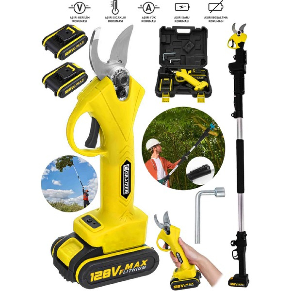 Graizer Alman Profesyonel 128 Vf 10 Ah 2 Metre Teleskopik Uzatma Akülü Bağ Makasi Dal Budama Kesme Makasi Makinesi Dal Budama Makineleri Fiyatı