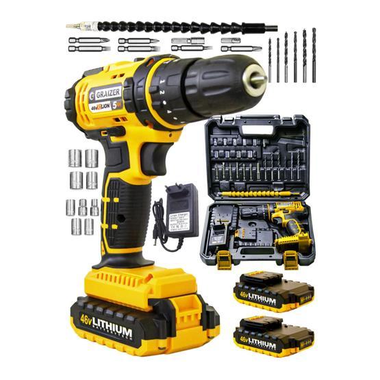 Graizer TYC00187784259 Alman 46 V 5 Ah Darbeli Metal Şanzuman Bakir Sargili Çift Akülü Şarjlı Vidalama Matkap 24 Parça Set Matkaplar Fiyatı