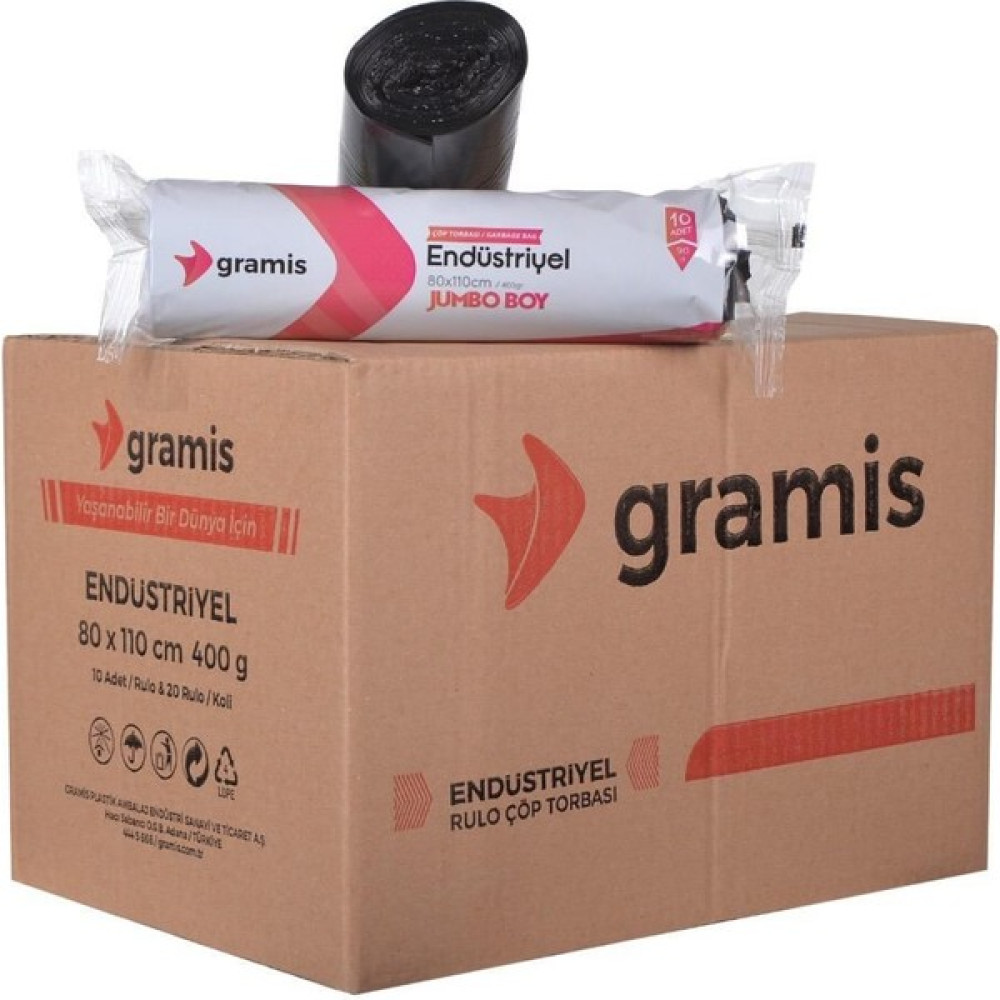 Gramis Endüstriyel Jumbo Boy Siyah Çöp Poşeti 80 x 110 cm 400 gr 10 x 20'li Çöp Poşetleri Fiyatı