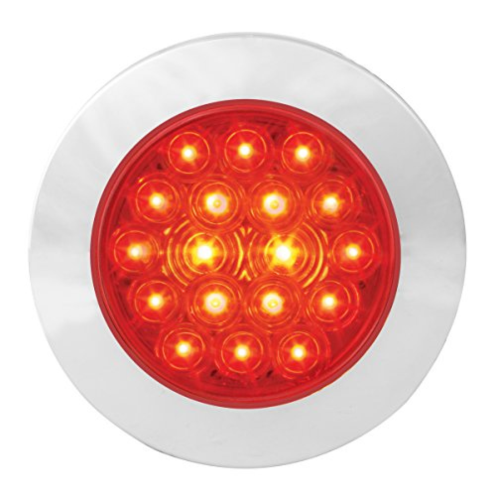 Grand General 75902 LED Light (4" Round Flange Mount Red 18 with Red Lens and Chrome Twist-On Bezel)