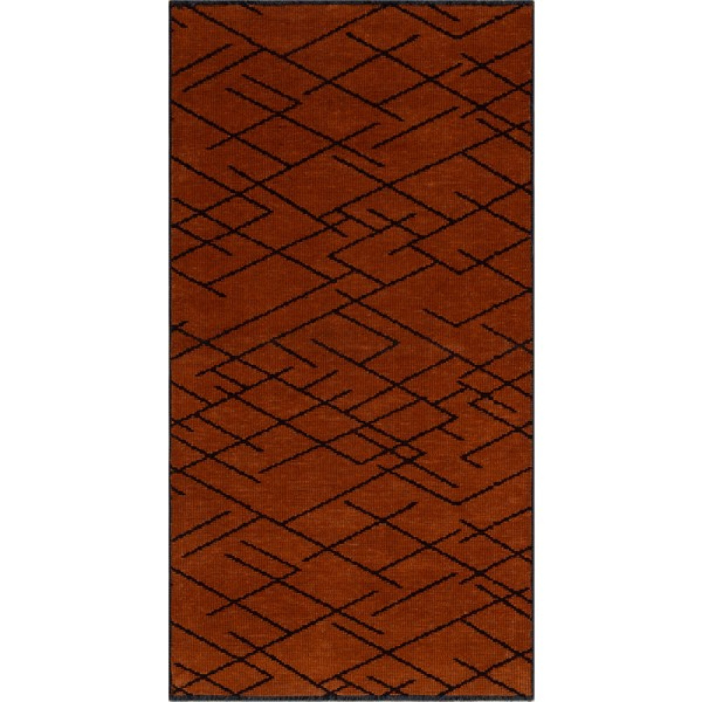 Grand Hedef Halı Iskandinav Desenli Yolluk Yıkanabilir Şönil Halı Saçaklı Kaymaz Taban Kilim Yeni Model Turuncu - 200 x 300 cm - Turuncu - Siyah Salon Halısı Fiyatı