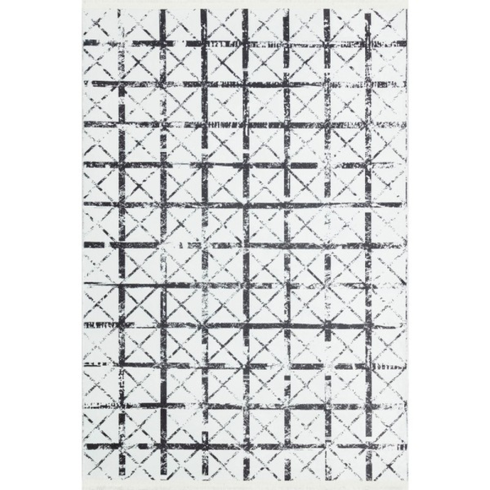 Grand Hedef Halı Kutu Desenli Bambu Makine Halısı - Bej - Siyah - 100 x 250 cm Salon Halısı Fiyatı