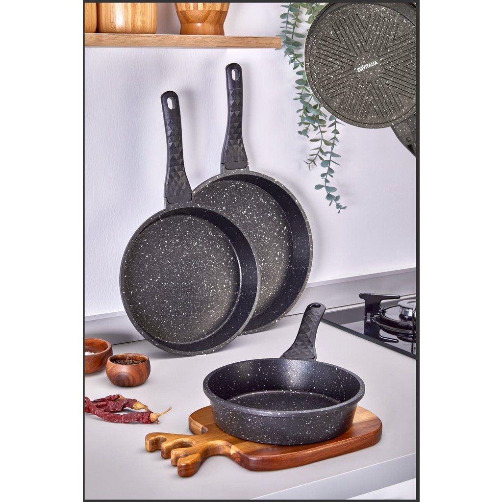 Granit Döküm Tava Seti 3’lü Siyah - 20CM-24CM-28CM Tencere / Tava Setleri Fiyatı