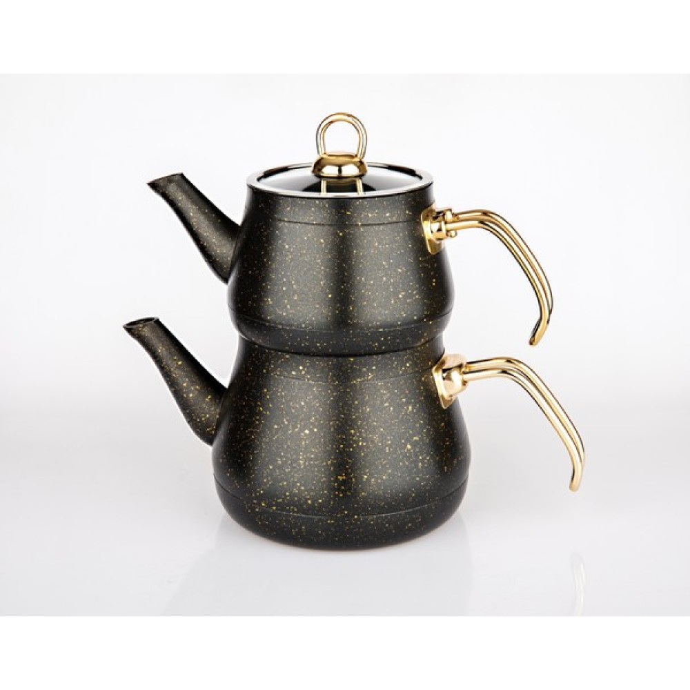 Granit Siyah Gold Kulp Çaydanlık Çay / Çaydanlık Setleri Fiyatı