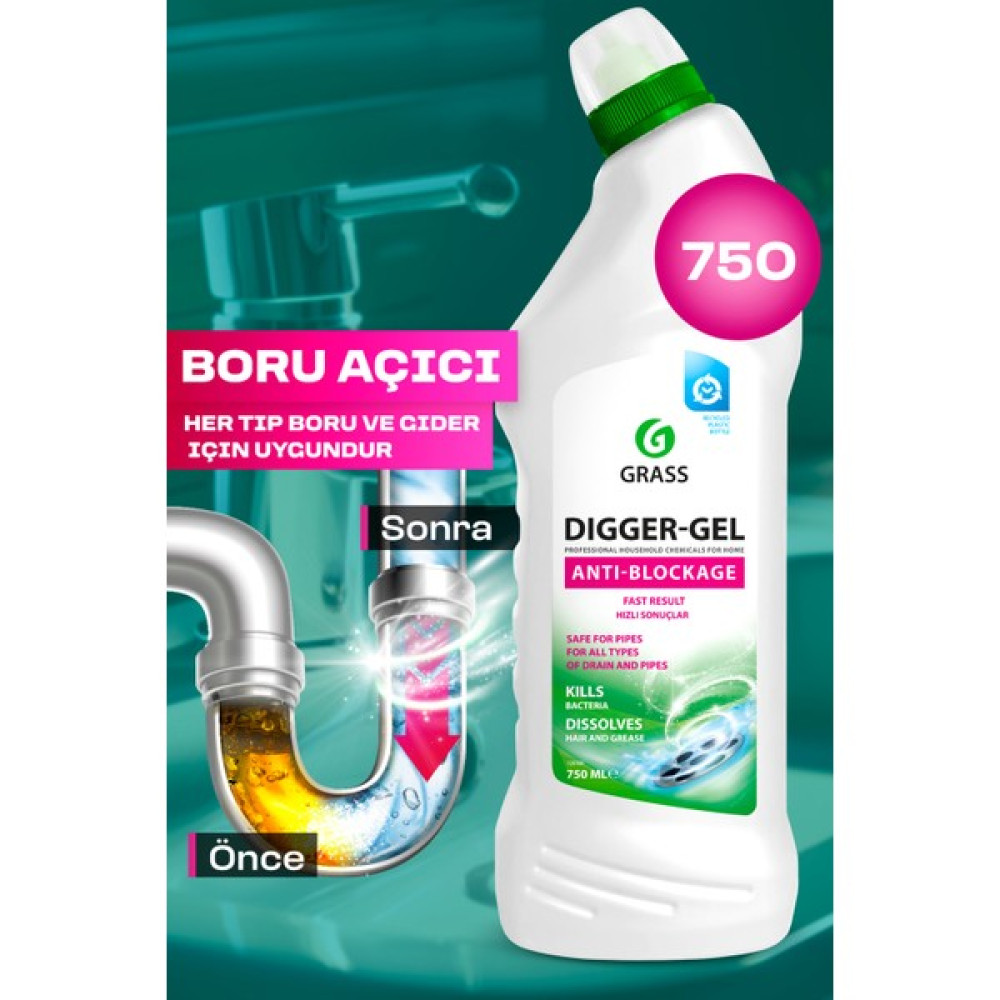 Grass Dıgger-Gel Lavabo Açıcı - Kanalizasyon Boruları Için Alkali Temizleyici Jel (750 Ml) - 0,75 lt Temizlik Malzemeleri Fiyatı