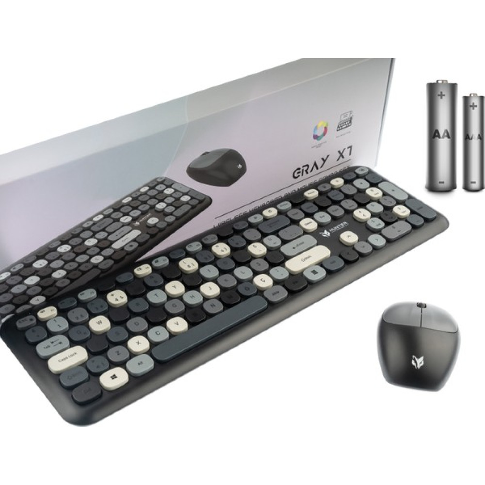 Gray Xt Retro Kablosuz Klavye Ve Mouse Seti Klavye - Mouse Fiyatı