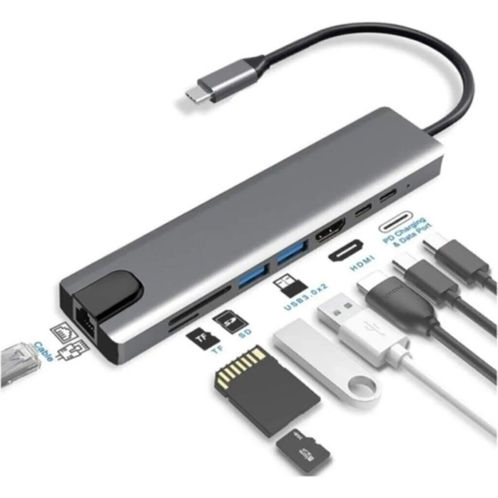 Grc Accessory 8 In 1 Ethernet Sd USB Type C Hub HDMI Girişli Macbook Çevirici Oto Boyaları Fiyatı