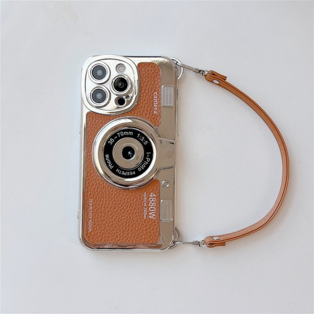 Great Match iphone 14/13/12 Pro Max/11 Deri Desen Koruyucu Kılıf Için Uygun 3D Retro Kameralı Telefon Kılıfı (Yurt Dışından) - Kahverengi Cep Telefonu Kılıfı Fiyatı