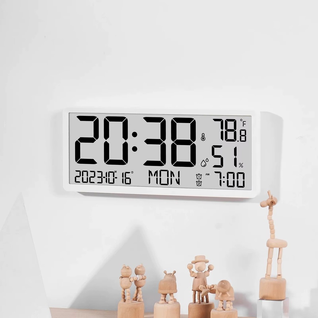 GreaTech Büyük LCD Dijital Duvar Masa Saati Sıcaklık ve Nem Göstergeli Çalar Saat Askılı/masaüstü Dijital - Beyaz Masa Saati Fiyatı