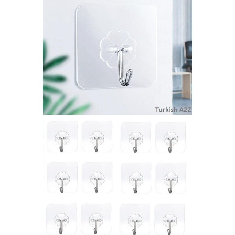 Greathings 12 Adet Kendinden Yapışkanlı Şeffaf Askı Banyo Mutfak Dolap Askısı 6x6 cm - 6*6 cm Banyo Askılık Fiyatı