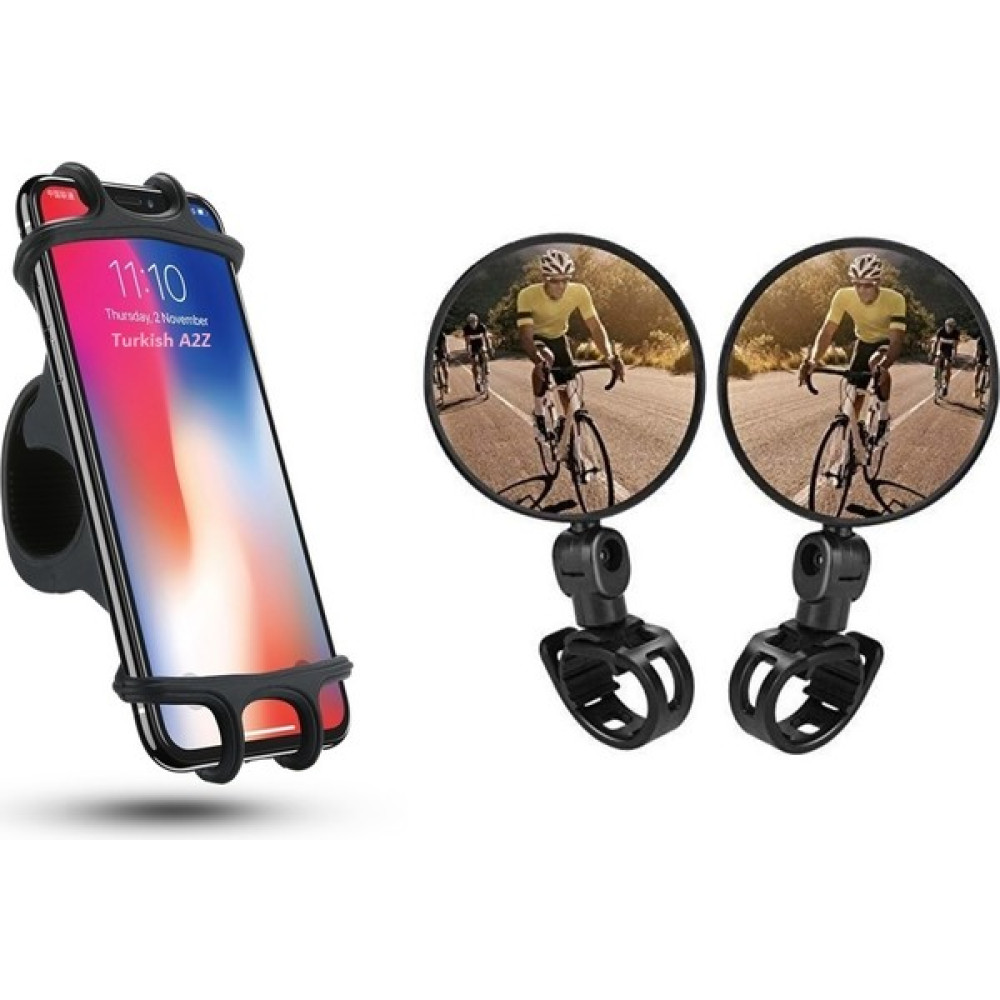 Greathings 360° Bisiklet Scooter Telefon Tutucu ve 2 Adet Geniş Açılı 360° Dönebilen Dikiz Aynası Bisiklet Aksesuarları Fiyatı