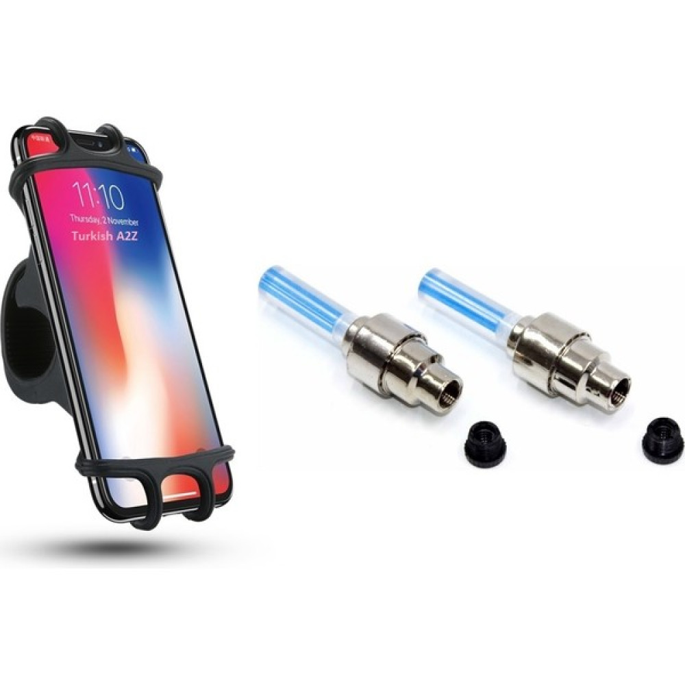 Greathings 360° Bisiklet Scooter Telefon Tutucu ve Harekete Duyarlı Hareket Sensörlü LED Işıklı 2li Sibop Kapağı Bisiklet Aksesuarları Fiyatı