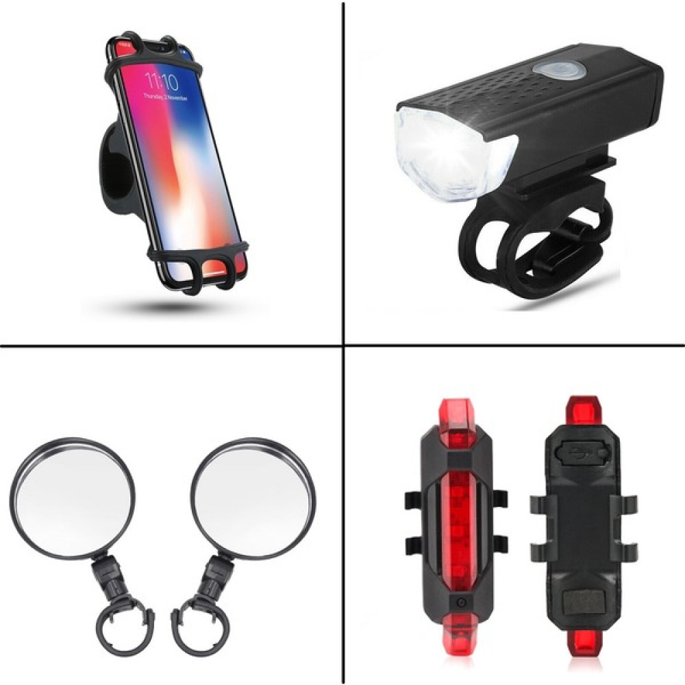 Greathings 4 In 1 Bisiklet Scooter Aksesuarı Seti - Bisiklet Telefon Tutucu - Ön Işığı - Arka Ikaz Lambası - 2 Adet Dikiz Aynası Bisiklet Aksesuarları Fiyatı
