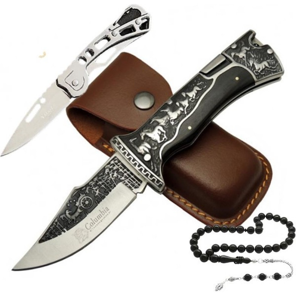 Greatmark 23 cm Columbia A3189-B Deri Kılıflı Atlı Baba Çakı Mini Çakı ve Tesbih Ile - Renkli Oto Boyaları Fiyatı