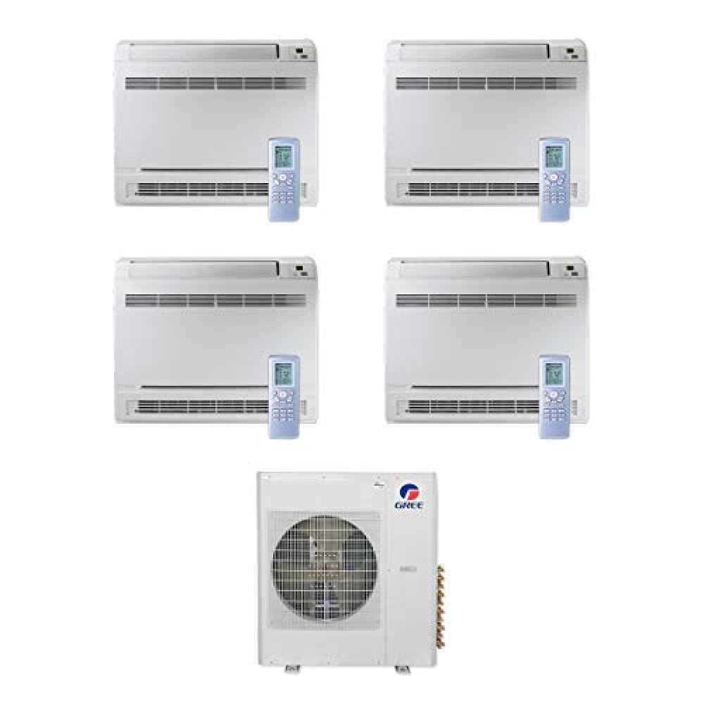 Gree 42,000 BTU Multi21+ Quad-Zone Floor Console Mini Split Air Conditioner Heat Pump 208/230V SEER 21 (9-9-12-12)