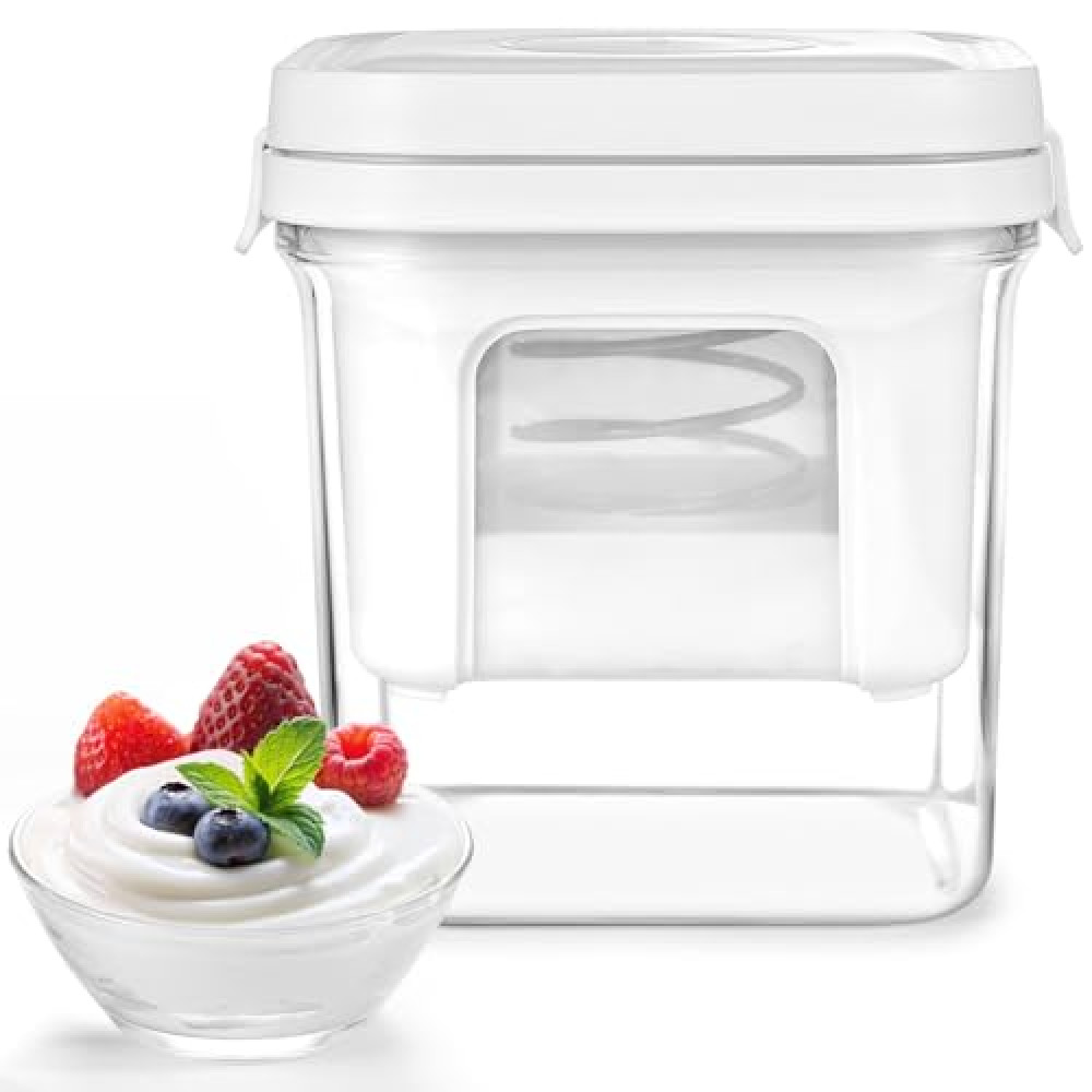 Greek Yogurt Strainer, Greek Yogurt Maker with Ultra-Fine Mesh Basket and Pressure Spring, 2024 Upgraded BPA-Free Strainer for Homemade Thick Greek Yogurt, Large Capacity (1200ml)
