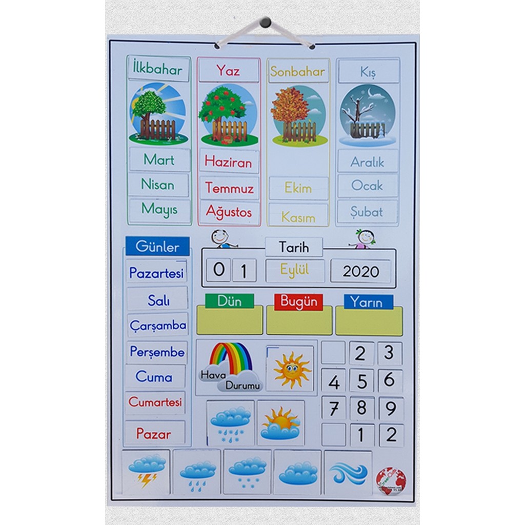 Green Class Mıknatıslı Takvim Eğitim Ürünü 40x25 cm Çocukların Zaman Kavramını Geliştirir Diğer Fiyatı