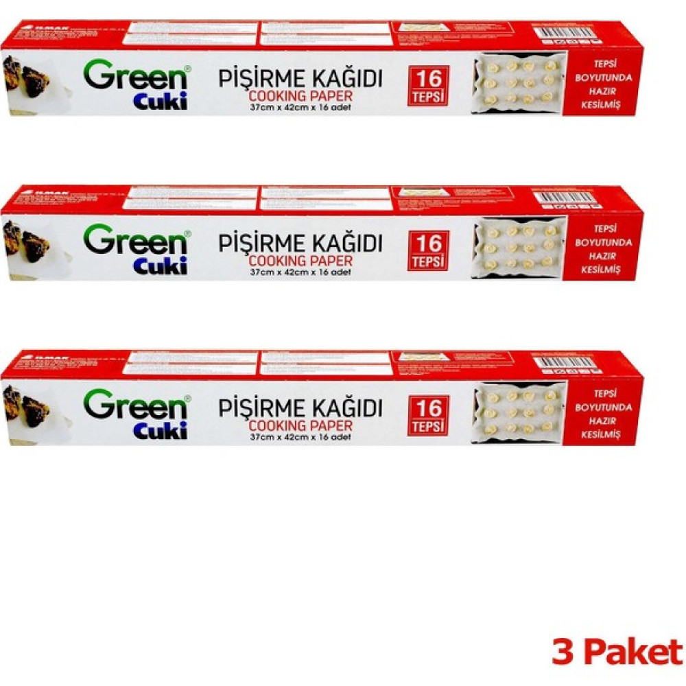 Green Cuki Yağlı Fırın Tepsi Pişirme Kızartma Kağıdı - 37 cm x 42 cm - Kesimli - 16 Yaprak -3 Kutu Pişirme Kağıdı Fiyatı