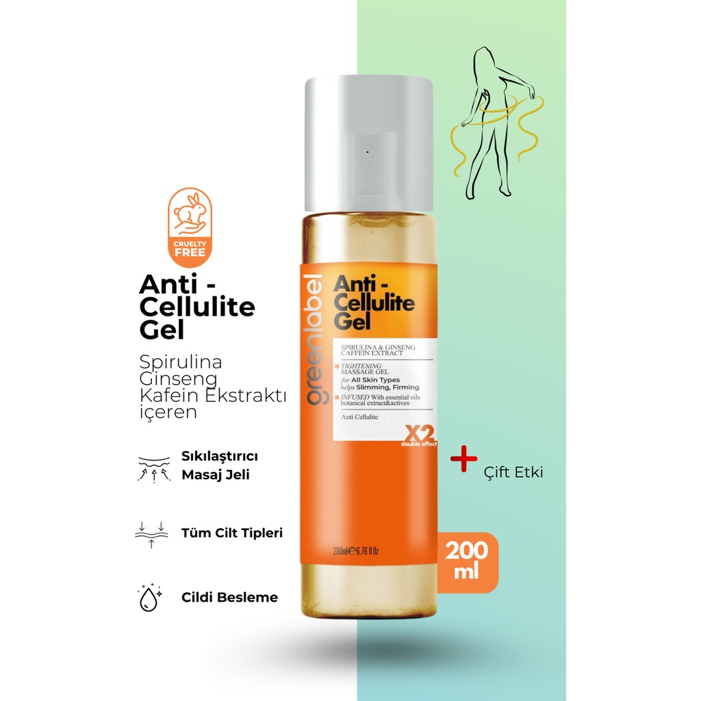 Green Label Anti Cellulite Gel-Spirulina Ginseng Ve Kafein Ekstraktlı Sıkılaştırıcı Vücut Jeli 200 Ml. Vücut Sıkılaştırıcı ve İncelticiler Fiyatı