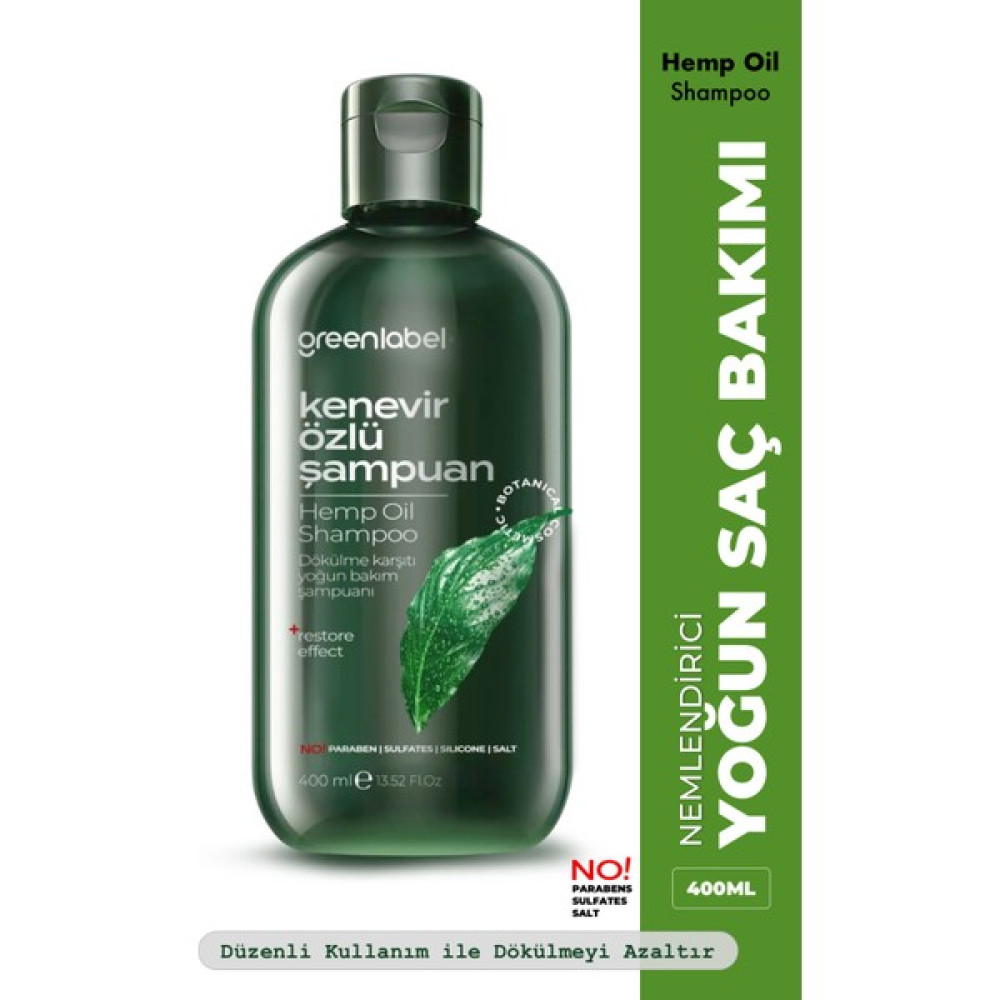 Green Label Greenlabel Kenevir Özlü Tuzsuz Parabensiz Sülfatsız Kepek Karşıtı Bakım ve Onarım Şampuanı 400ML. Şampuan ve Saç Kremi Fiyatı
