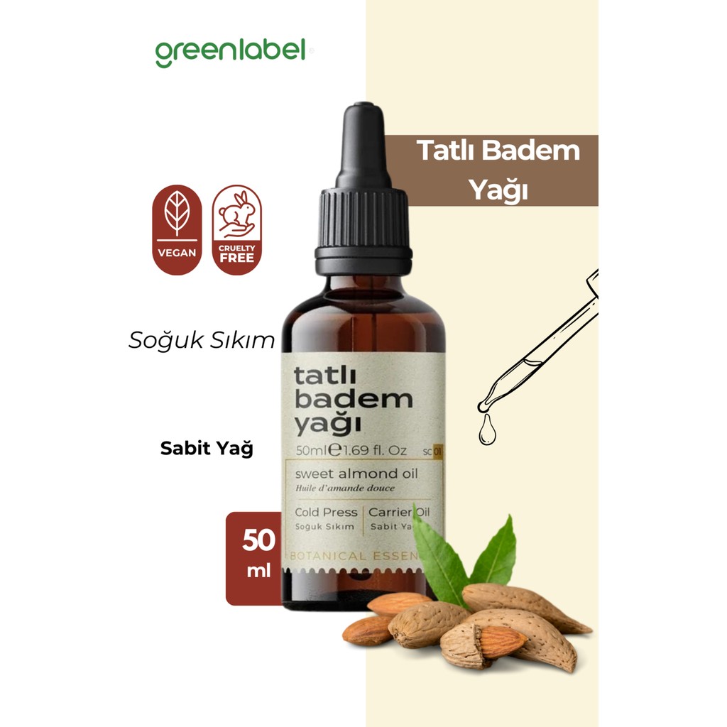 Green Label Tatlı Badem Yağı Soğuk Sıkım %100 Doğal Ve Saf 50ml - 50 ml Bitkisel Yağlar Fiyatı