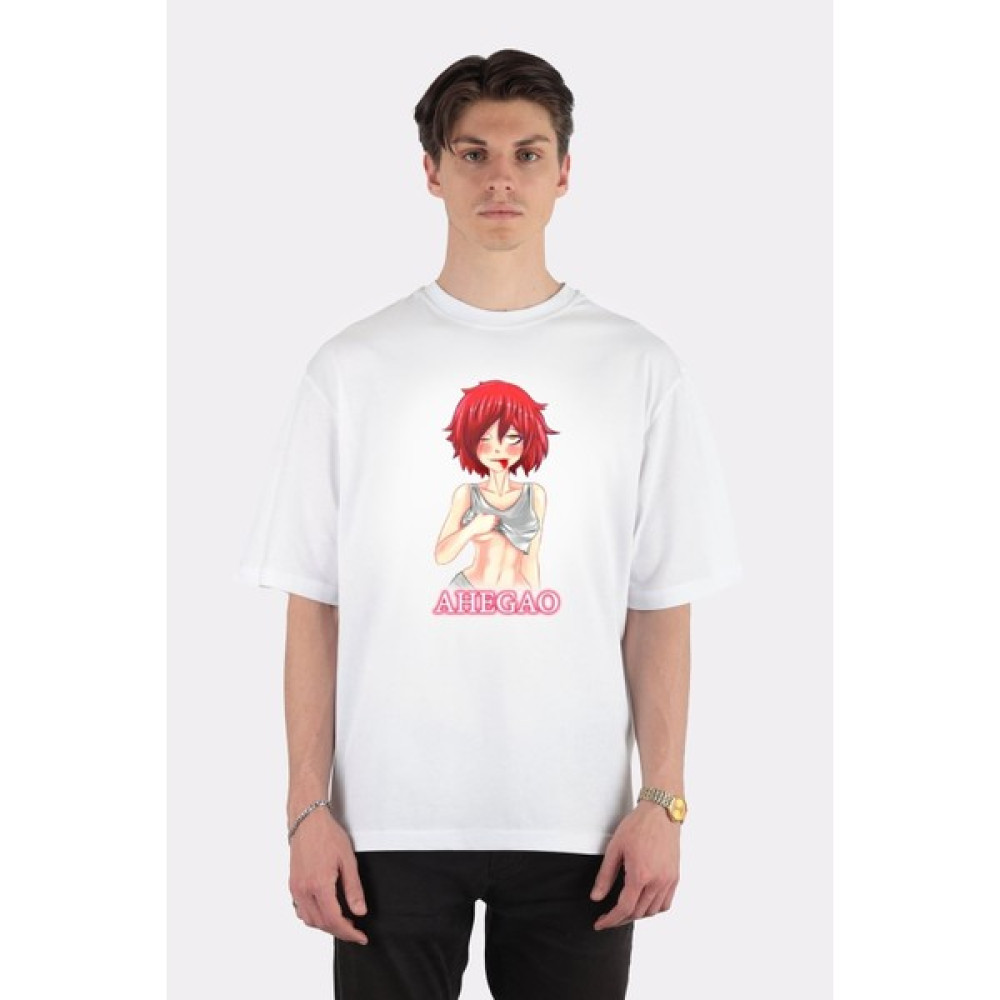 Green Mint Beyaz Oversize T-Shirt Ahegao Girl. Erkek T-shirt Fiyatı