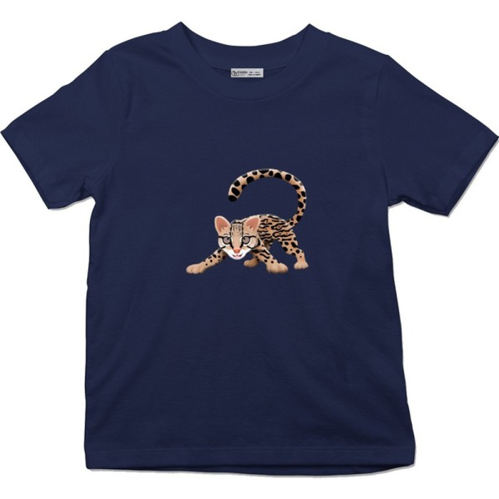 Green Mint Çocuk Tişört Cute Happy Ocelot Cartoon Illustration Kız Çocuk T-shirt Fiyatı