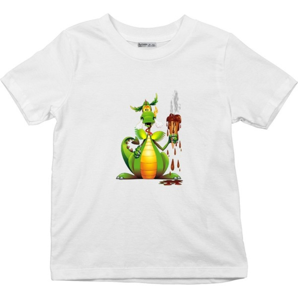Green Mint Çocuk Tişört Fun Dragon Cartoon With Melted Ice Cream Kız Çocuk T-shirt Fiyatı