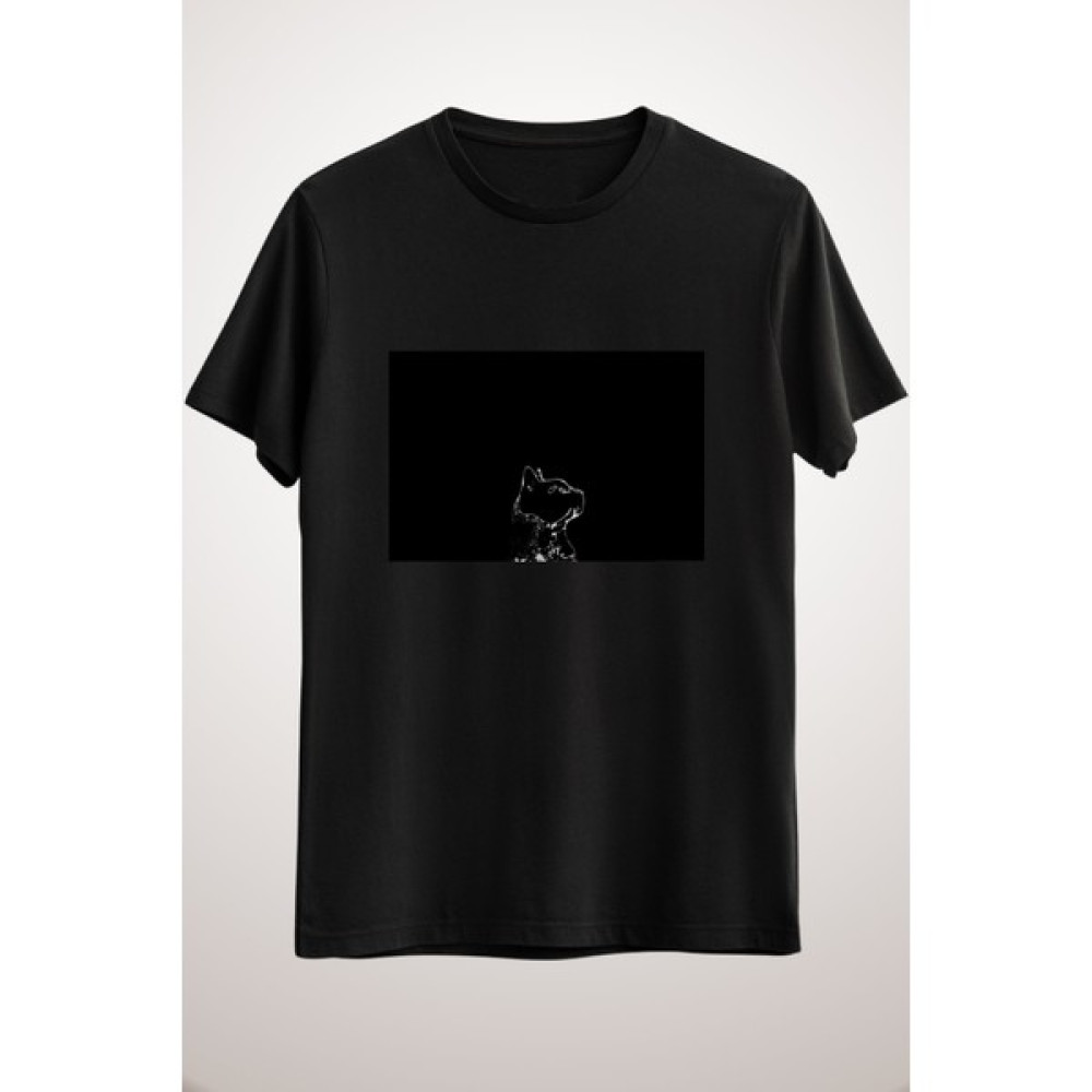 Green Mint Erkek Siyah Cat Head Silhouette, Black And White Minimal Drawing, Kitty Erkek T-shirt Fiyatı