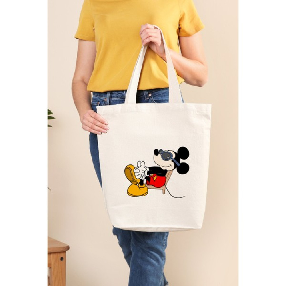 Green Mint Kanvas Gözlüklü Mickey Mouse Baskılı Bez Çanta Bayan Çanta ve Cüzdan Fiyatı