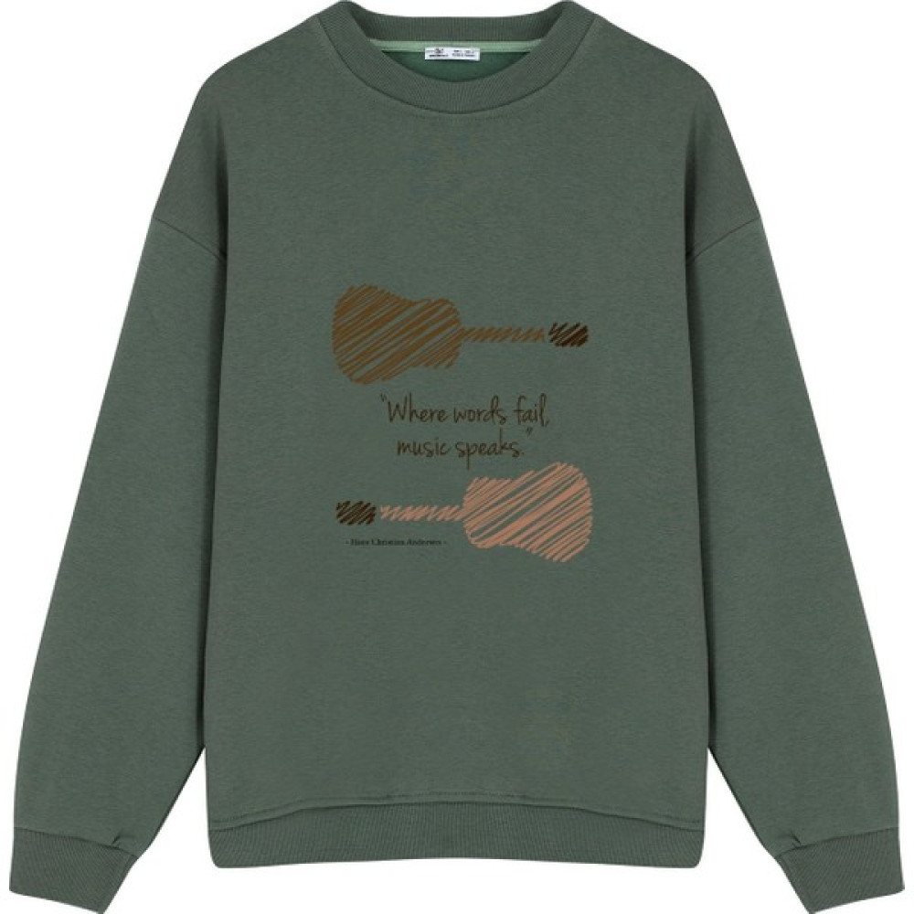 Green Mint Unisex Oversize Sweatshirt Guitars With A Famous Quote. Where Words Fail, Music Speaks By H_Oe1230 Bayan Sweatshirt Fiyatı