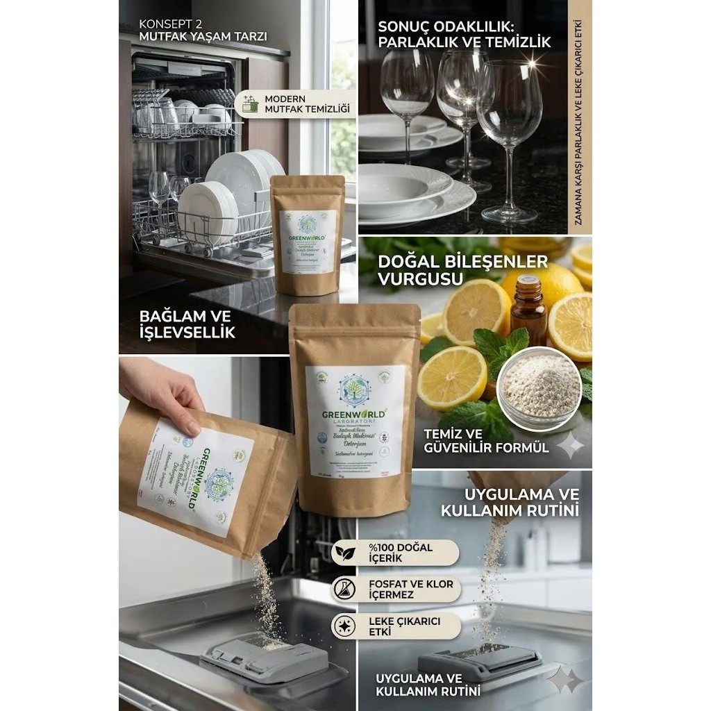 Green World Bitkisel Bulaşık Makinesi Deterjanı 1.5 kg - Doğal ve Kimyasalsız Temizlik GreenWorld Laboratory Bulaşık Makineleri Fiyatı