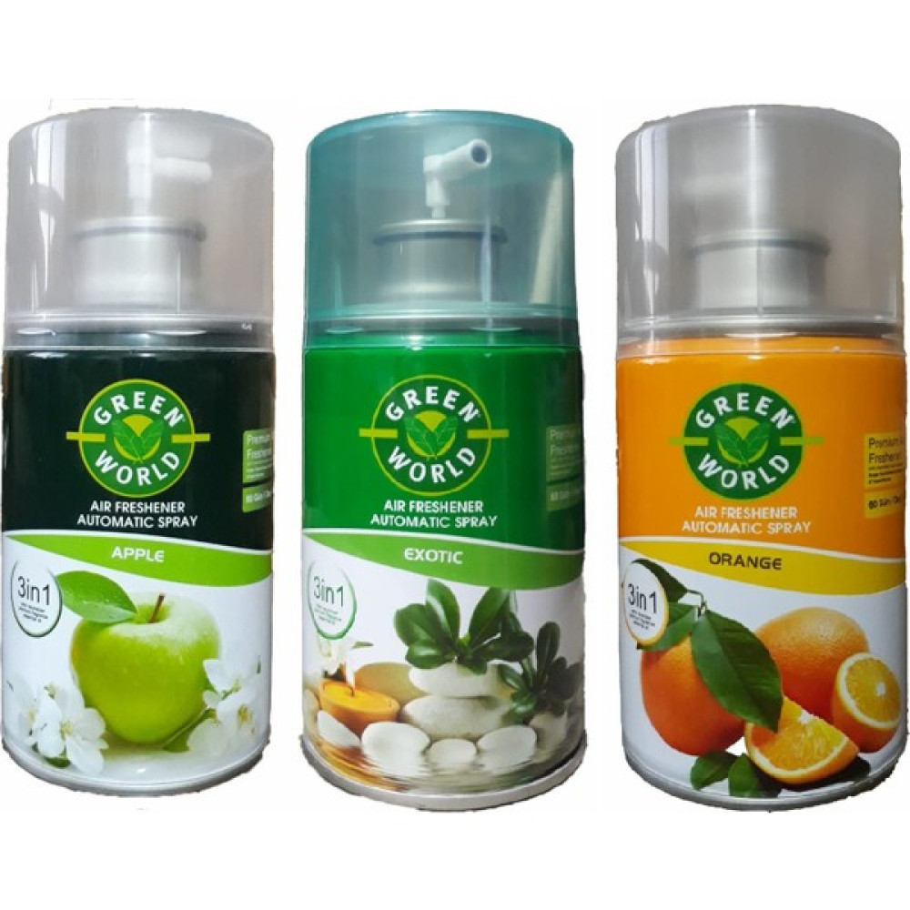 Green World Oda Kokusu Parfümü Elma + Egzotik + Orange Portakal Kokusu Otomatik Makine Yedek Sprey 3 x 250 ml Oda Kokusu Fiyatı
