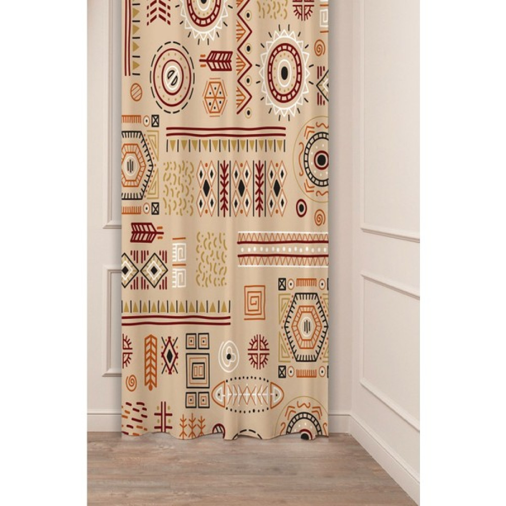 Greendecor Bohem Çizgi Etno Desenli Dijital Baskılı Tek Kanat Fon Perde - Sarı - 135 x 200 cm Fon Perde Fiyatı