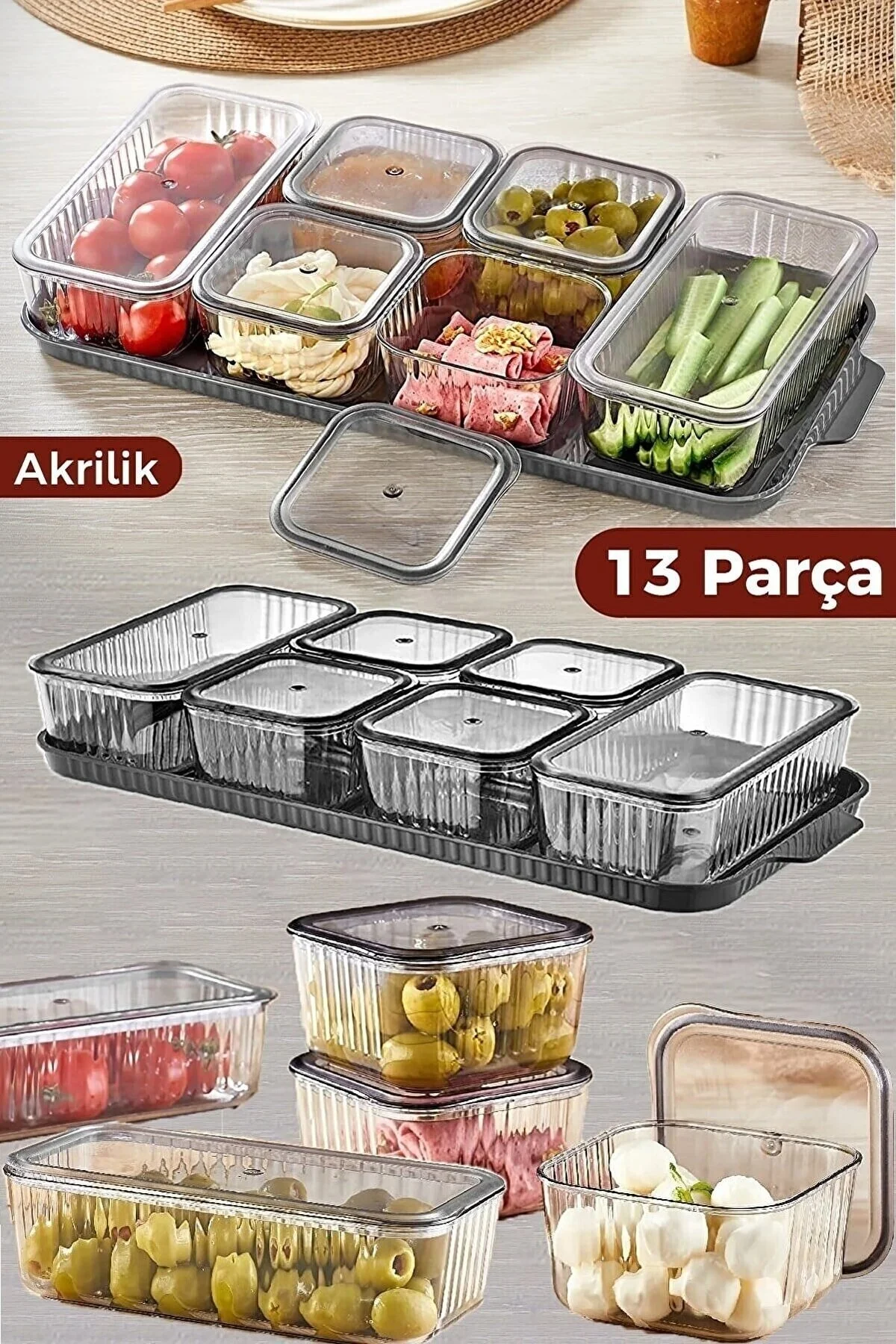 greenfor evlife 6 Bölmeli 13 Parça Tepsili Ve Vakum Kapaklı Füme Kahvaltı Seti / Saklama Kabı Set" Saklama Kapları Fiyatı