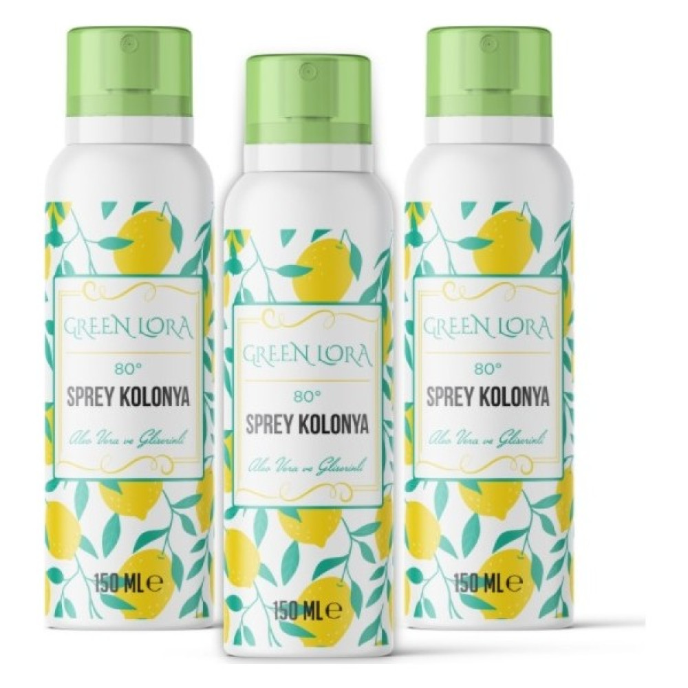 GreenLora Sprey Limon Kolonyası 80° Aloe Vera ve Gliserinli 150 ml 3'lü Oto Boyaları Fiyatı